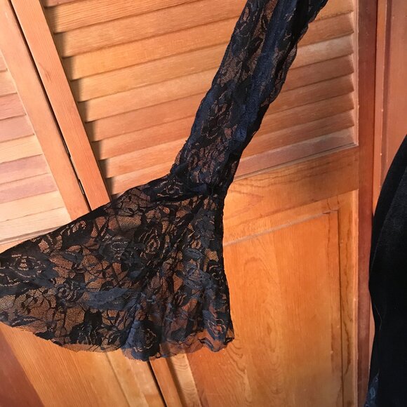 Gothic Victorian Flowers of Evil Black Velvet & Lace Morticia Gown Dress.  NEW! - Picture 4 of 13